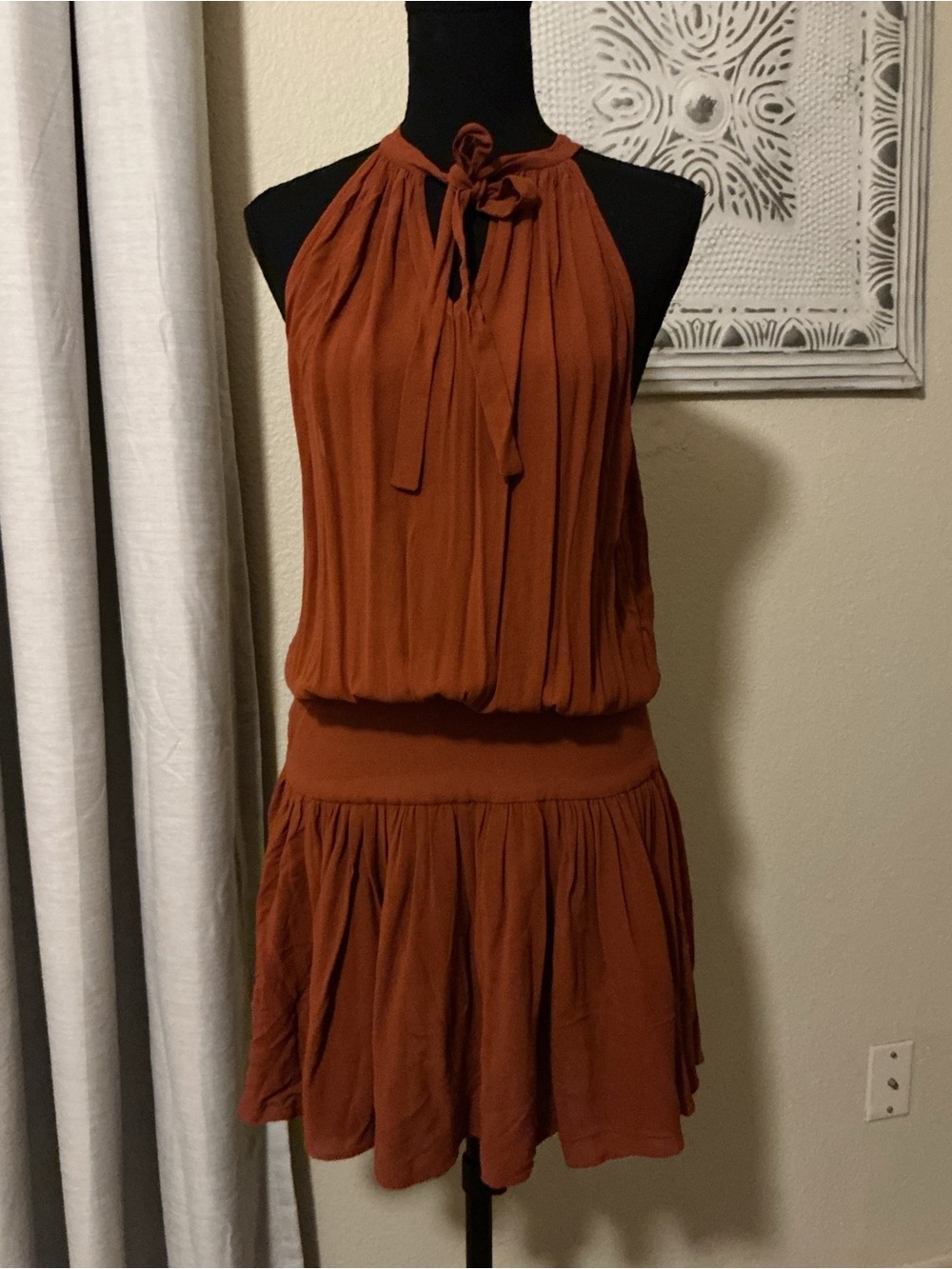 Zimmermann Rust Tie-Neck Halter Mini Dress